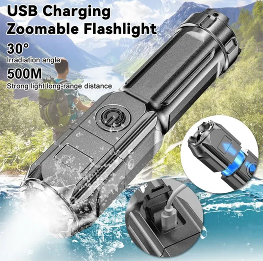 Rechargeable 5W LED Torch With Strong Light & Focus Portable Waterproof Bright
