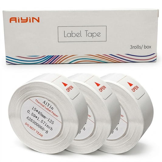 AiYin 15 x 40mm x3 Pack Thermal Laminated Labels x125 Per Roll