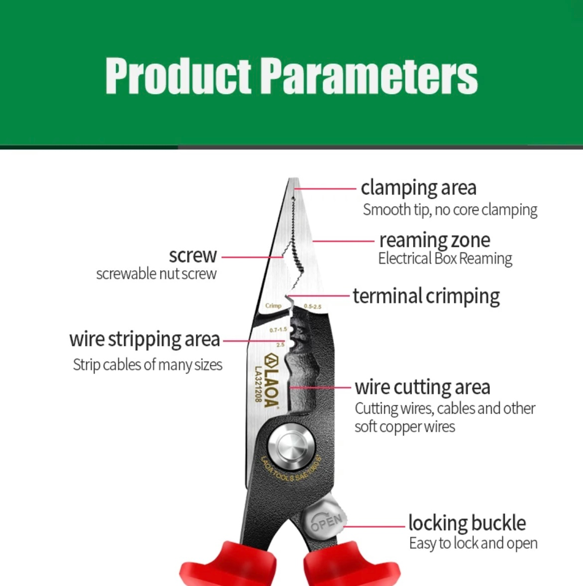 LAOA Insulated Wire Cutting Cable Stripping Needle Nose Pliers