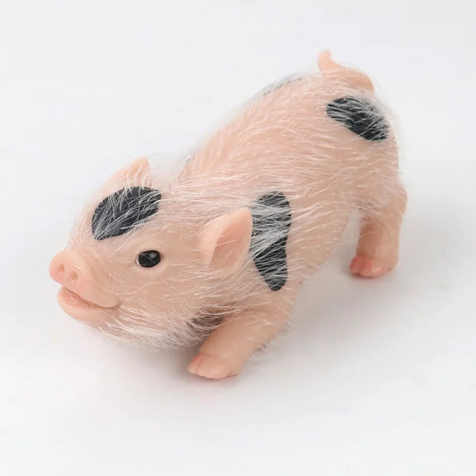 Silicone White Haired Spotted Crouching Piglet