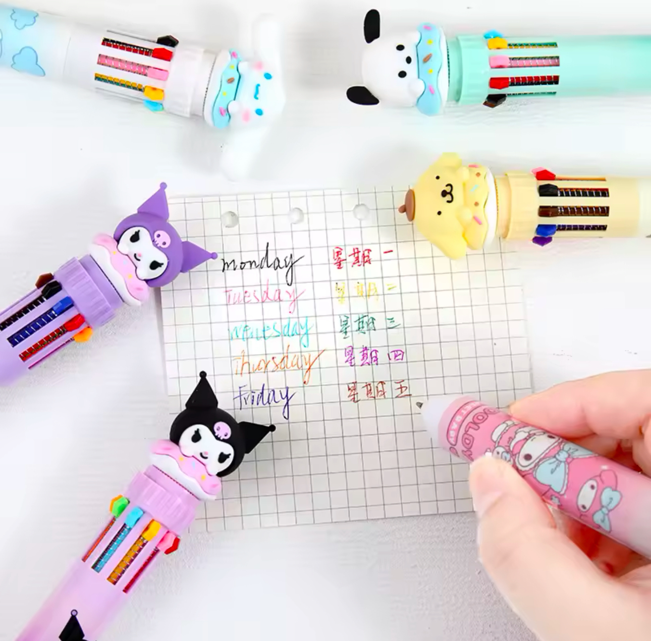 Sanrio Cartoon Multi Coloured Ballpoint Pen With 10 Colour Options