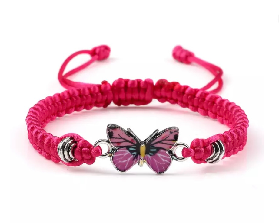 Adjustable Red & Pink Butterfly Bracelet
