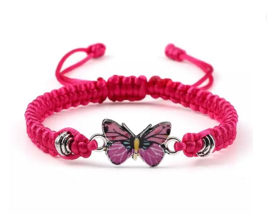 Adjustable Red & Pink Butterfly Bracelet