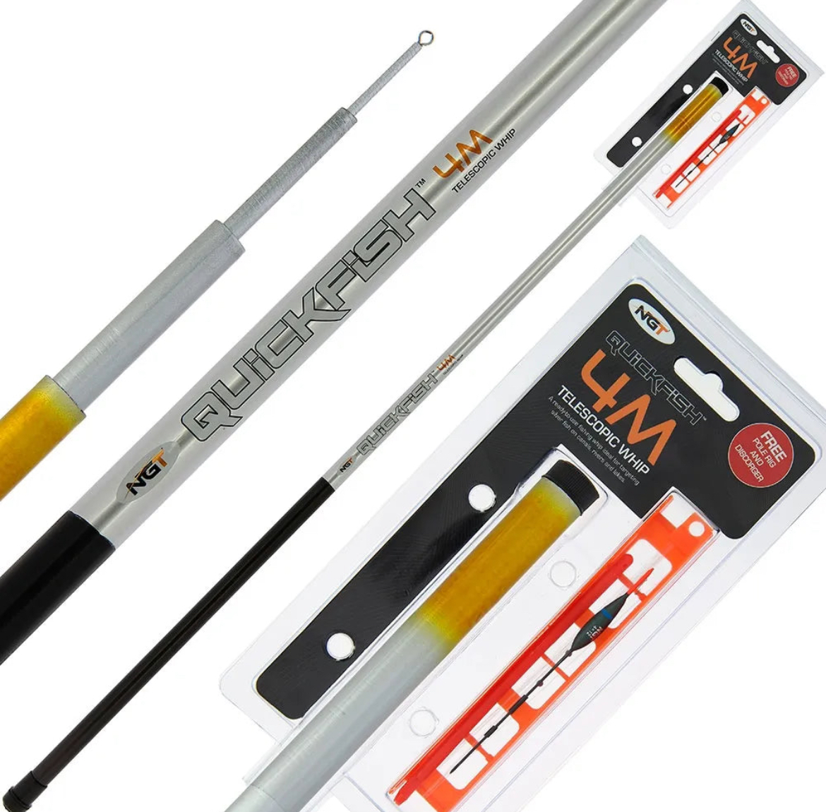 NGT 4m Quickfish Telescopic Whip with Pole Rig and Disgorger