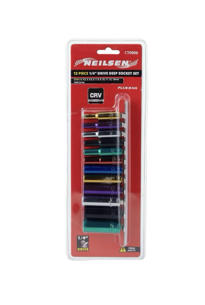 Neilsen 12 Piece Multicoloured 1/4" Drive Deep Socket Set 4 - 13mm CT0906