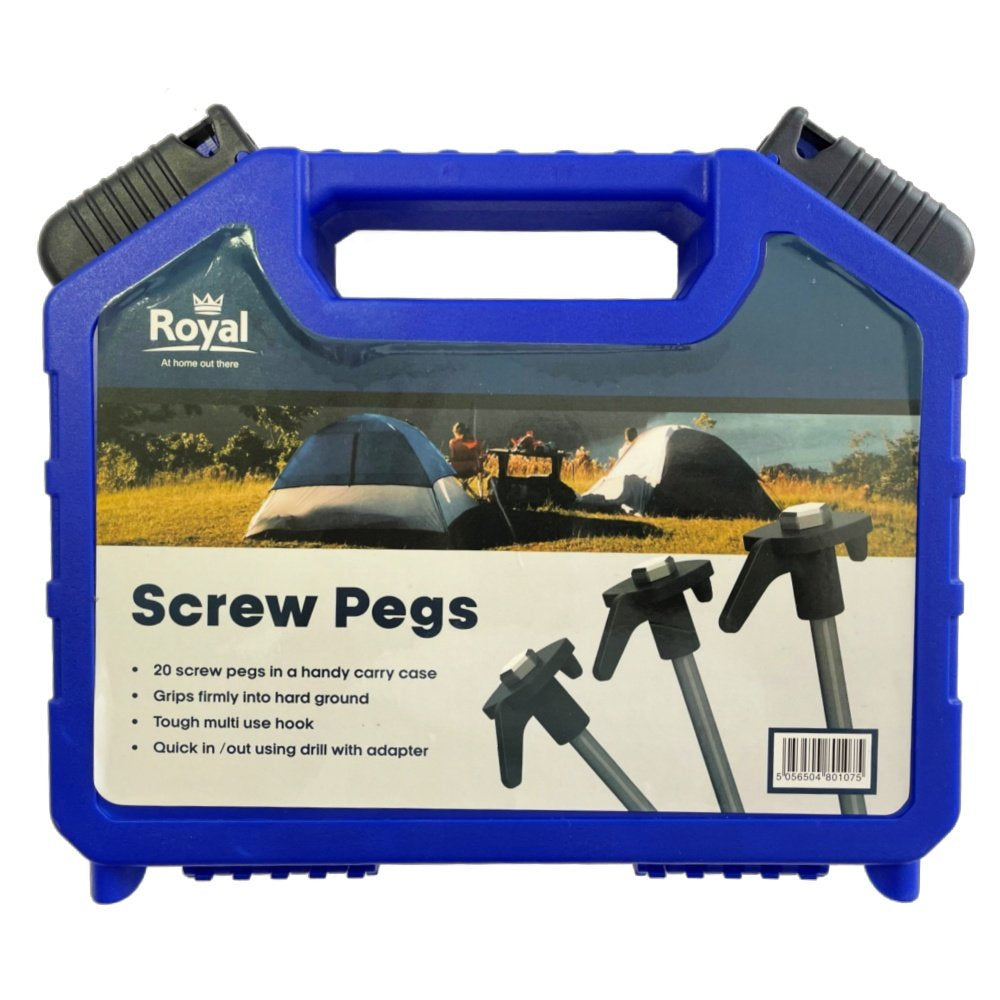 Royal Leisure Screw Thread Pegs 20 Pack Including Hard Plastic Case