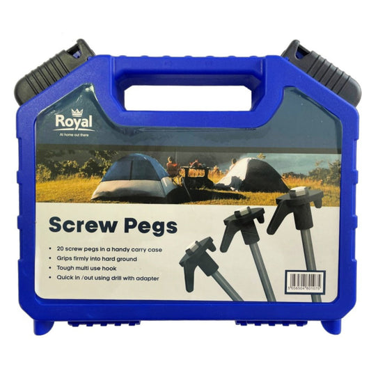 Royal Leisure Screw Thread Pegs 20 Pack Including Hard Plastic Case