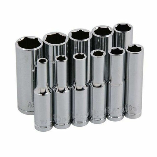Neilsen 11 Piece Chrome 1/4" Drive Deep Socket Set 4 - 13mm With Rail CT0753