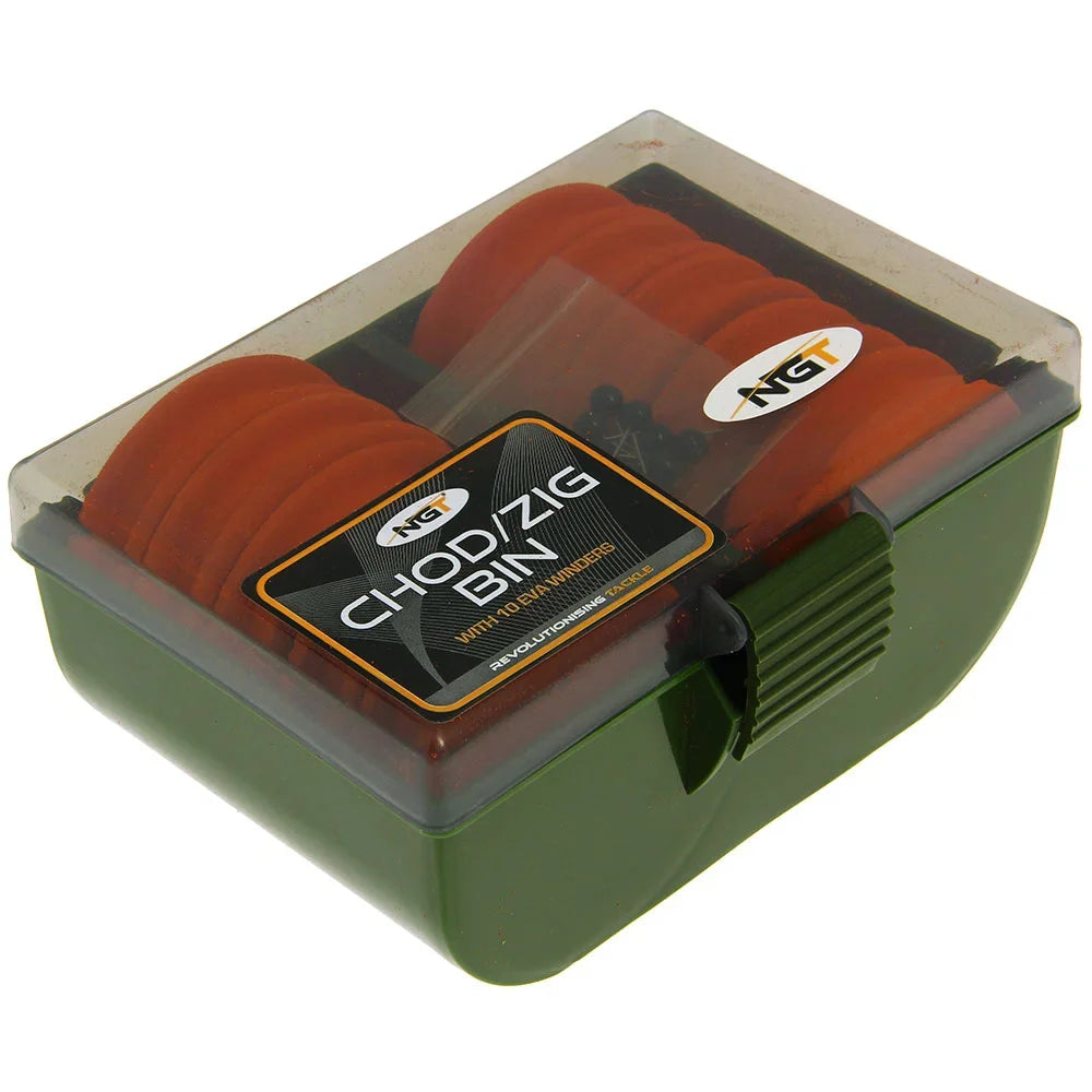 NGT Chod Zig Rig Bin Box With 10 x EVA Winders Carp Fishing Tackle Rig Storage