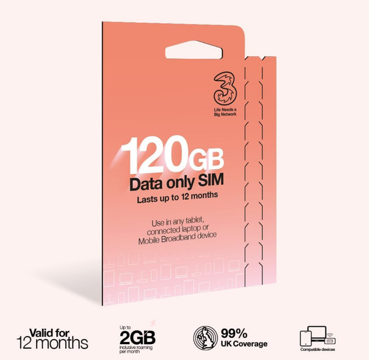 Three PAYG Data Sim Card With 120GB Pre Loaded Data
