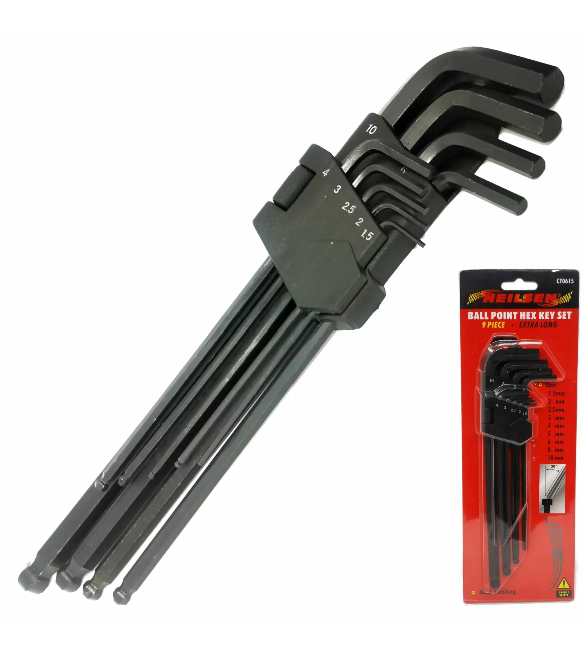Neilsen 9 Piece Extra Long Metric Ball Point Hex Allen Key Set 1.5 - 10mm CT0615