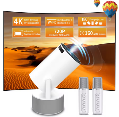 HY300 Pro KTV Home Cinema Projector With Built In Speaker & Karaoke Microphones