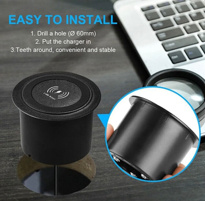Desktop Embedded Pop Up Fast Wireless Charger With USB Ports Built In