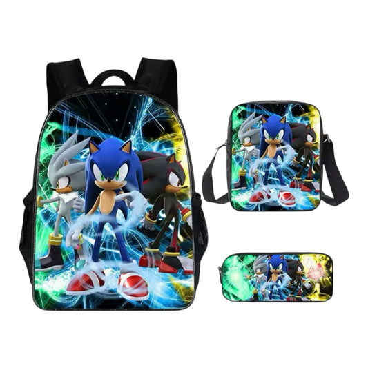 Sonic Kids Backpack Pencil Case Lunch Bag Set Sonic Silver & Shadow Design