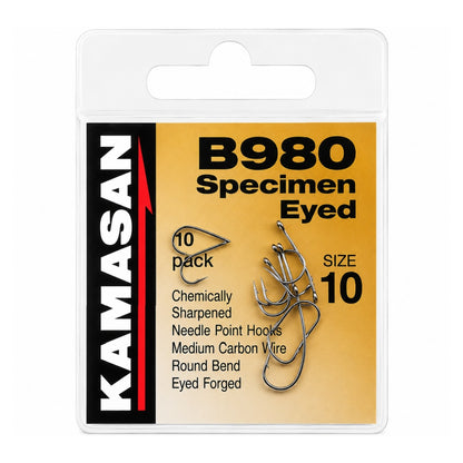 Kamasan B980 Specimen Eyed fishing hooks packaging on a white background