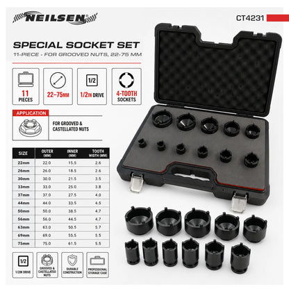 Neilsen Ball Point Pin Socket Set 11 Piece 1/2" Drive CT4231