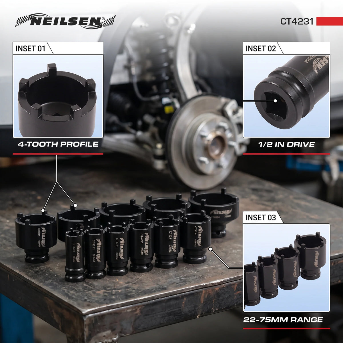 Neilsen Ball Point Pin Socket Set 11 Piece 1/2" Drive CT4231
