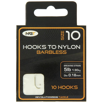 NGT Hooks Tied to Nylon Bundle Sizes 10, 12, 14, 16 & 18 Pack of 10 Hooks