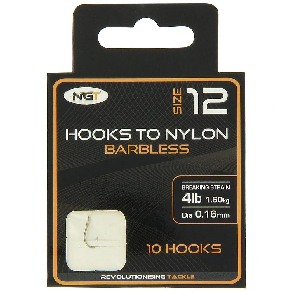 NGT Hooks Tied to Nylon Bundle Sizes 10, 12, 14, 16 & 18 Pack of 10 Hooks