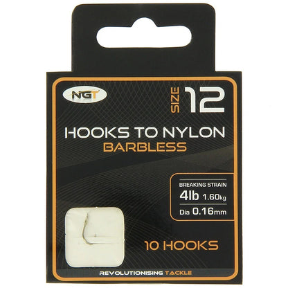 NGT Hooks Tied to Nylon Bundle Sizes 10, 12, 14, 16 & 18 Pack of 10 Hooks