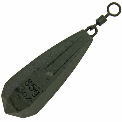 Fishing weight with a hook on a white background