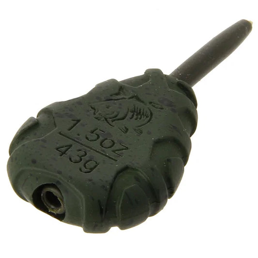 Green fishing weight with measurement details on a white background