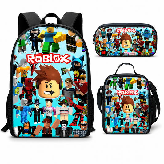 Roblox School Bag Backpack Lunch Box & Pencil Case Sky Blue Design