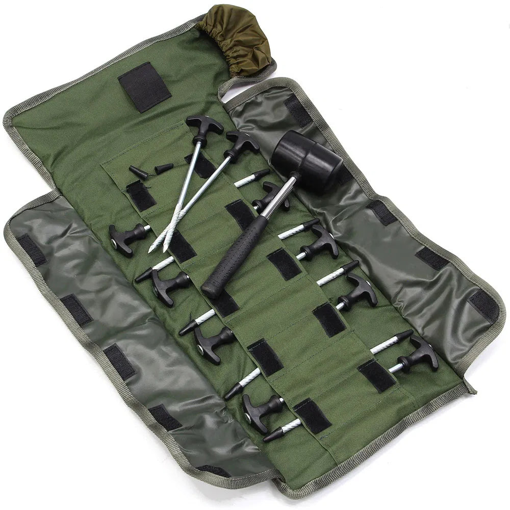 NGT Bivvy Peg Set 10 x 8" Bivvy Pegs and Mallet in Roll Up Case