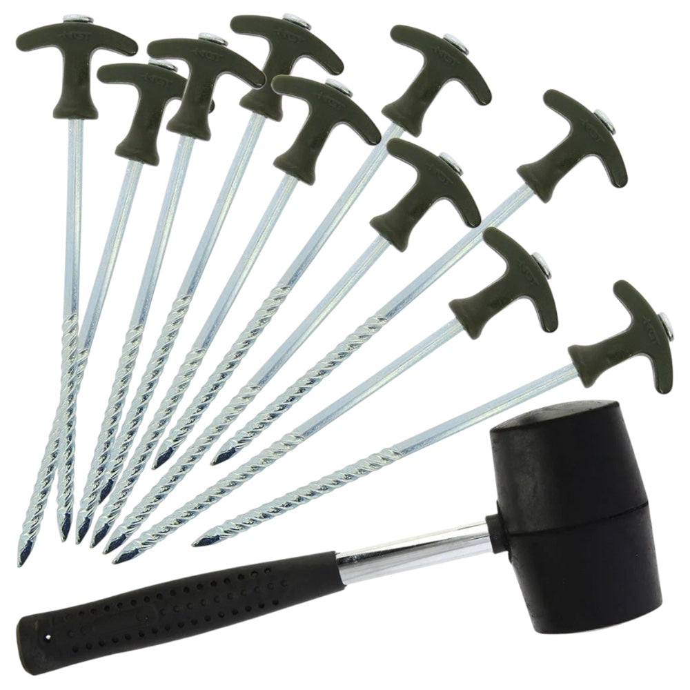 NGT Bivvy Peg Set 10 x 8" Bivvy Pegs and Mallet in Roll Up Case