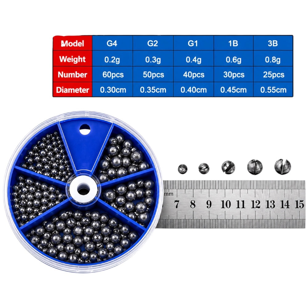 205pcs Fishing Weights Sinkers Kit Lead Split Shot Fishing Line Sinkers 5 Sizes