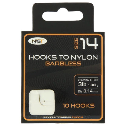NGT Hooks Tied to Nylon Bundle Sizes 10, 12, 14, 16 & 18 Pack of 10 Hooks