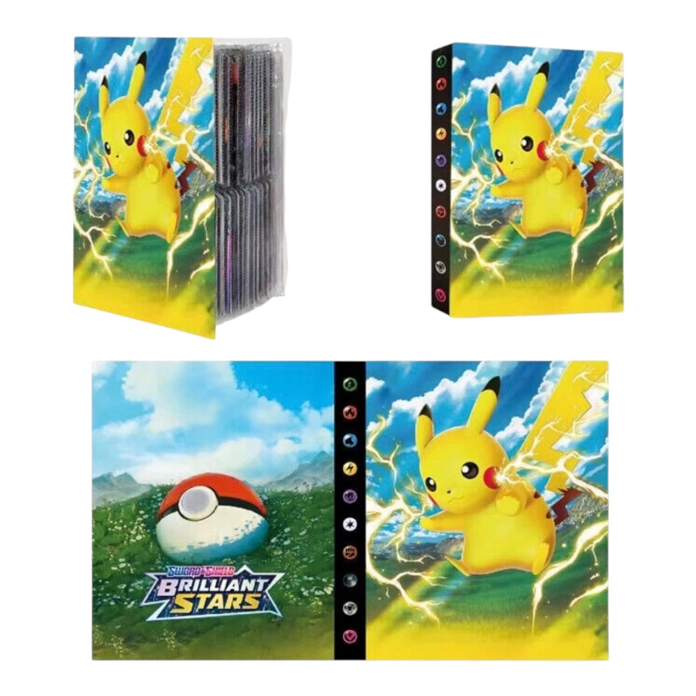 Pokémon Brilliant Stars trading card box set shown from multiple angles on a white background, featuring Pikachu artwork, a Pokéball, and the official title logo.