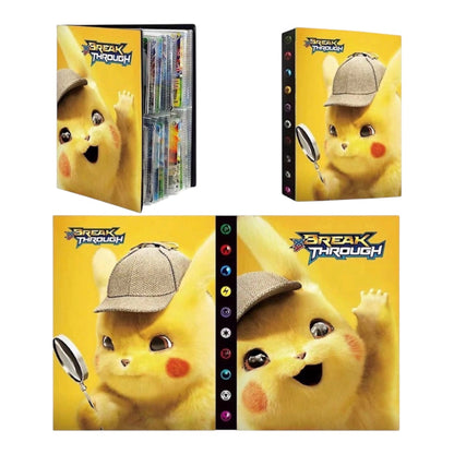 Pokémon Break Through box set shown in multiple views on a white background, featuring Pikachu artwork, a yellow cover design, and a multi-disc case with visible game cases inside.
