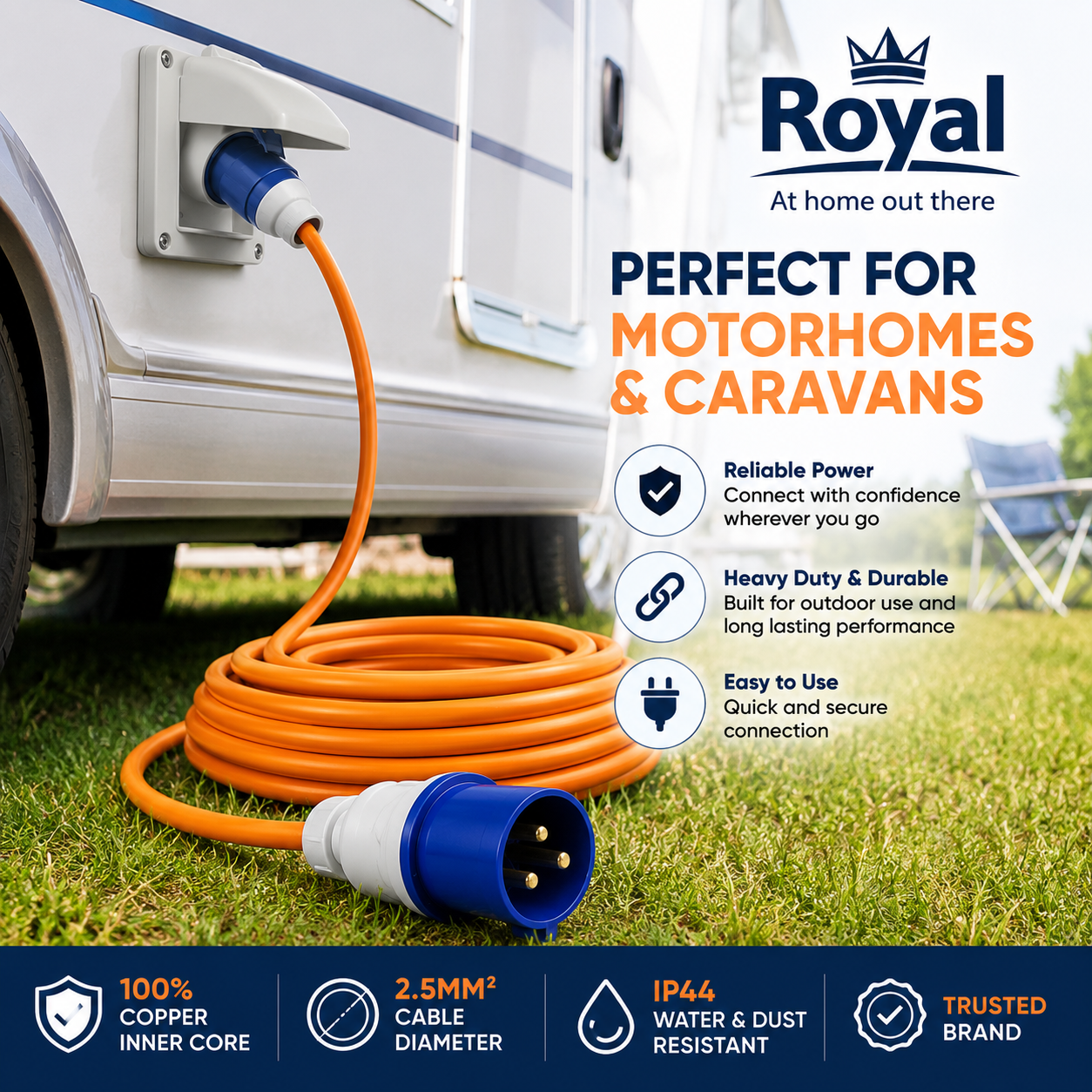 Royal Leisure 2.5mm 100% Copper 10m Mains Lead