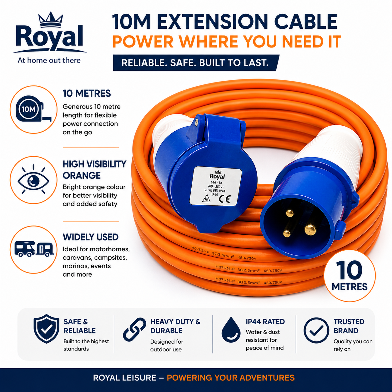 Royal Leisure 2.5mm 100% Copper 10m Mains Lead
