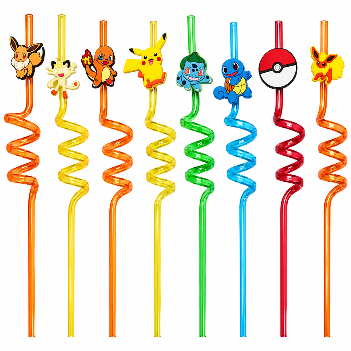 Pokémon Reusable Spiral Drinking Straws 8 Pack Kids Party Birthday Plastic Straws