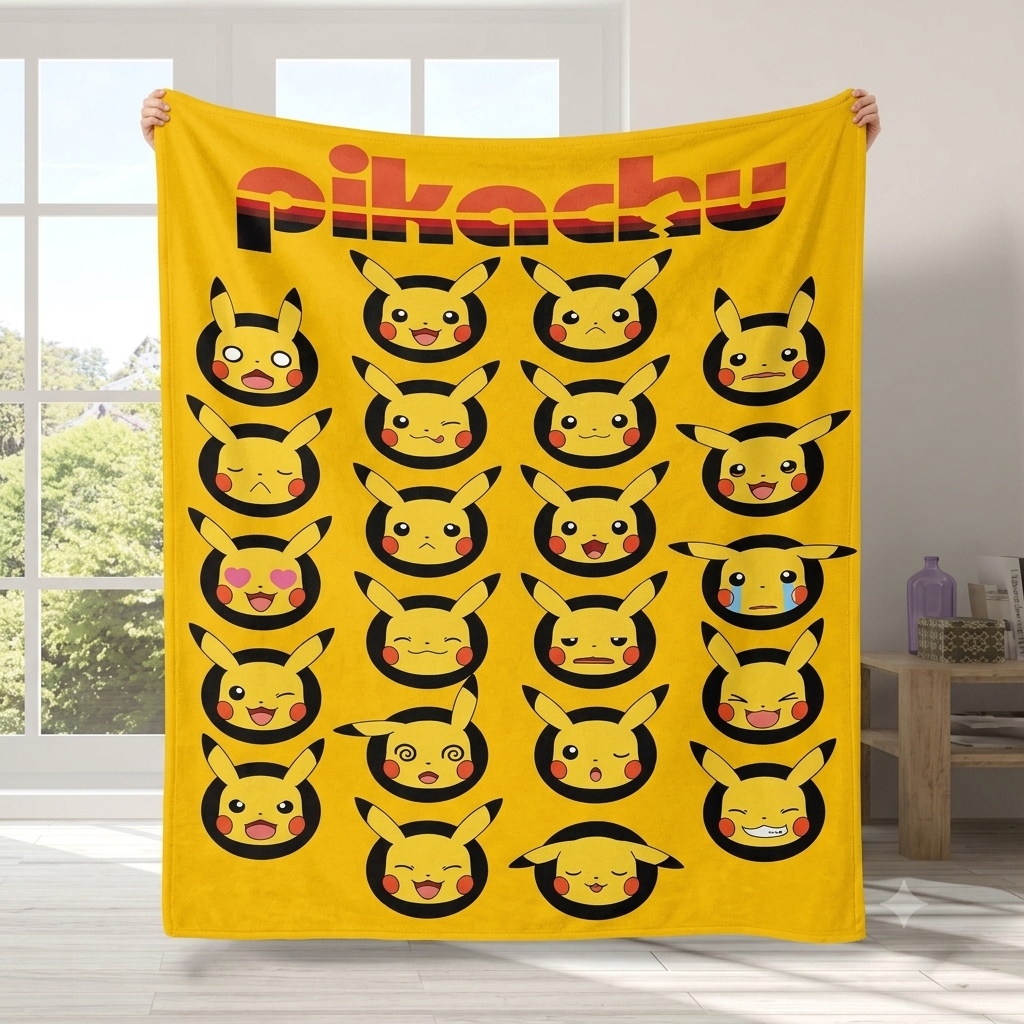 Pokémon Pikachu Faces Soft Blanket Large 150 x 130cm