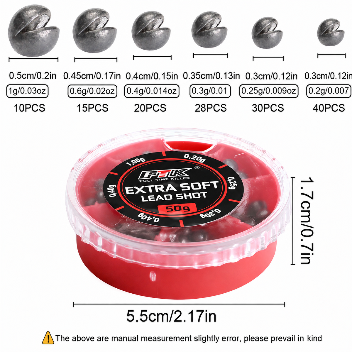 FTK Extra Soft Lead Shot Split Shot Sinkers 50g Assorted Weights Fishing Tackle