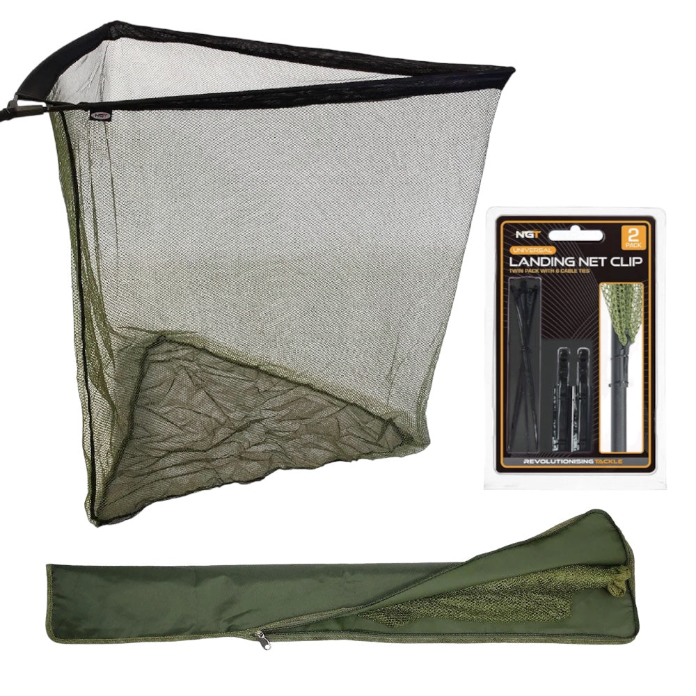 NGT 42" Carp Pike Landing Net Bundle PVC Stink Bag Net Clips Specimen Fishing