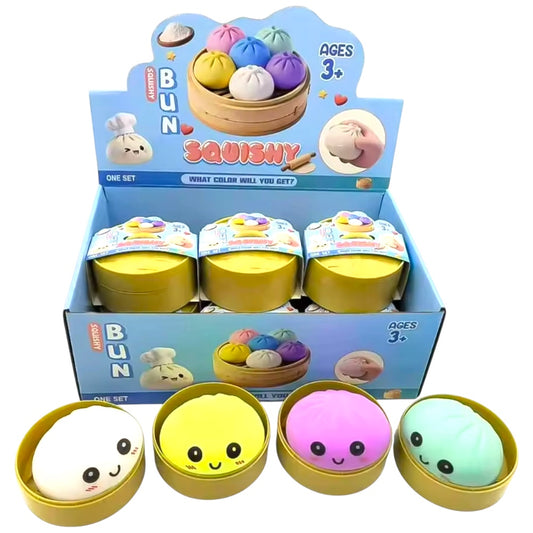 Squishy Dumpling Stress Toy Cute Bao Bun Sensory Fidget Toy in Steamer Case