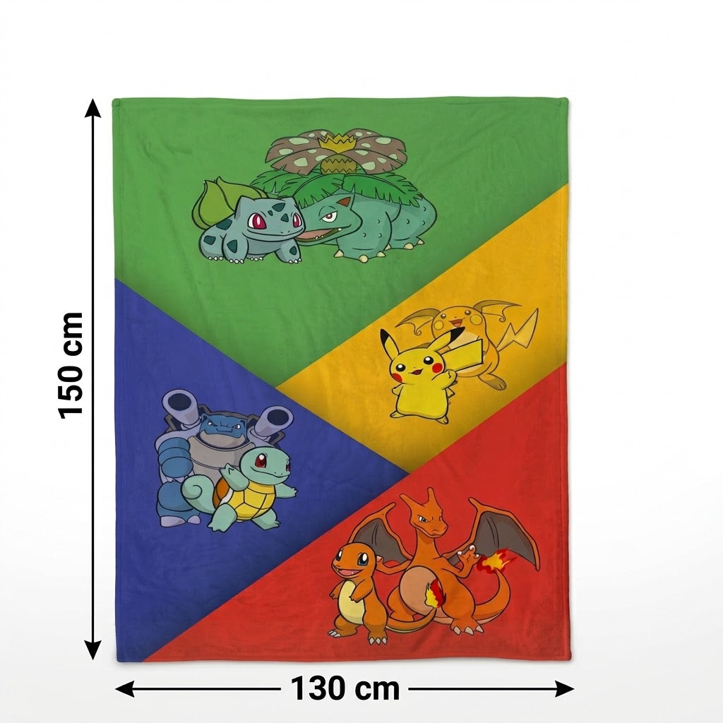 Pokémon Kanto Starters Evolutions Soft Blanket Large 150 x 130cm