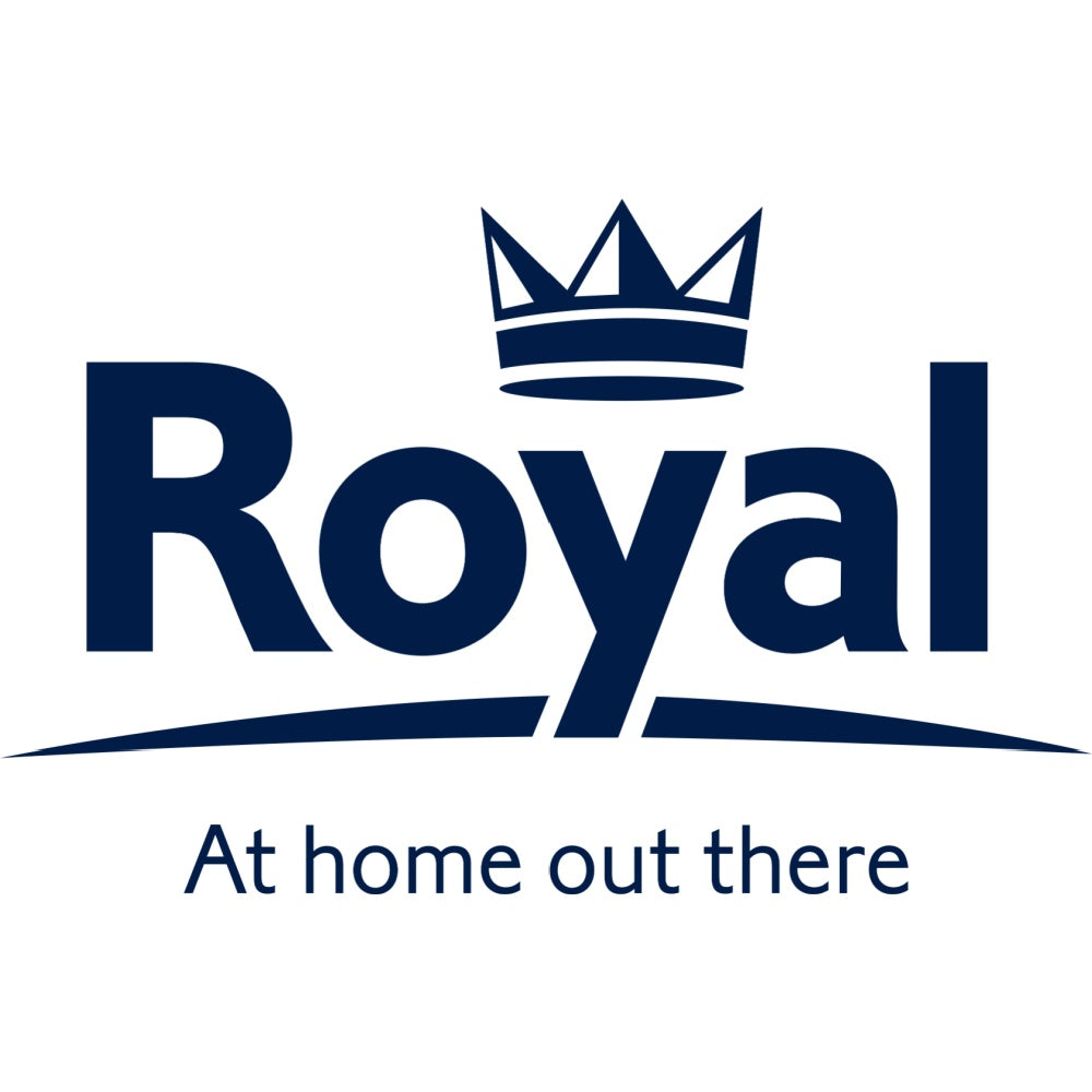 Royal brand logo with a crown on a white background